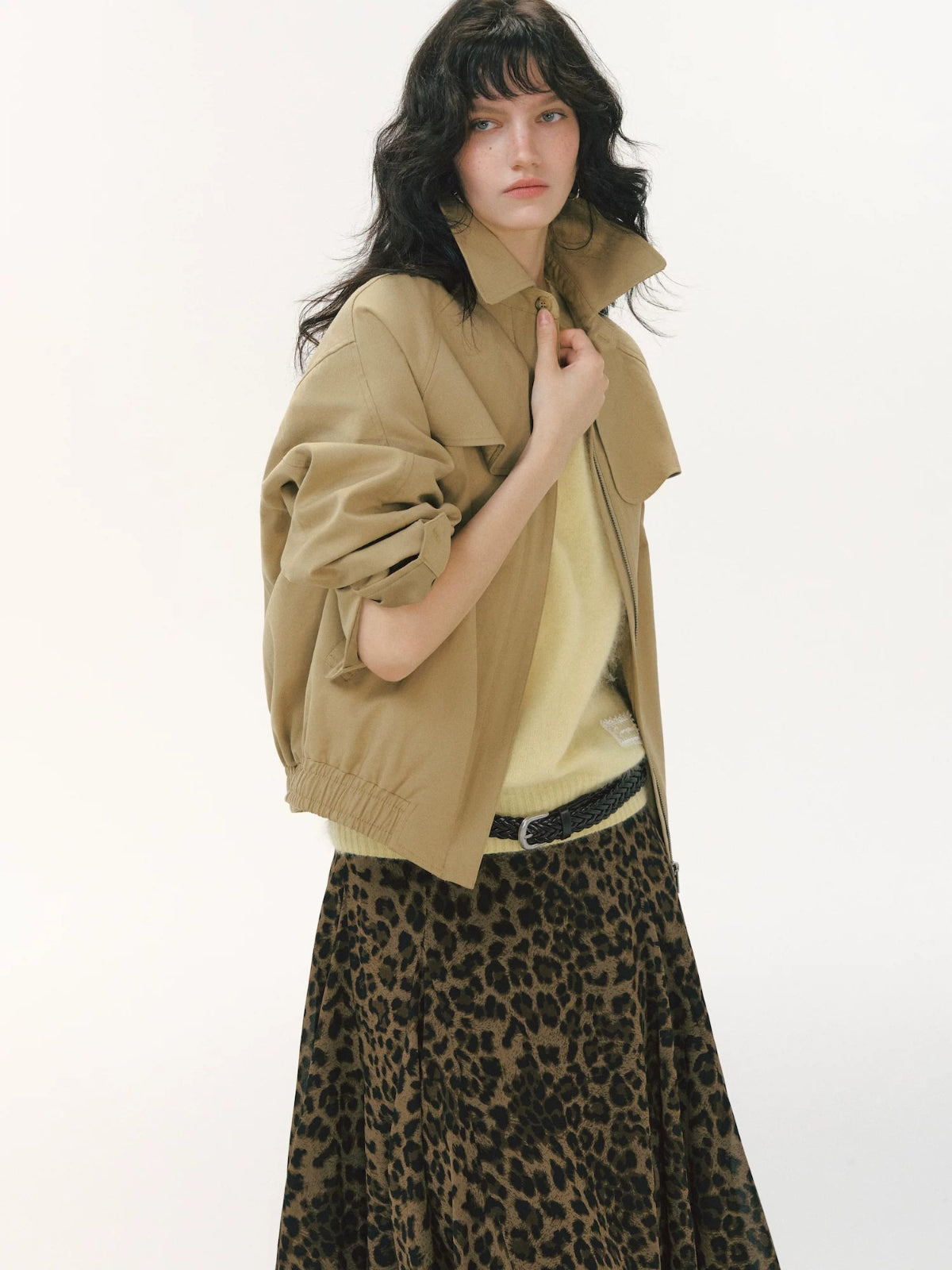 Pleated Collar Cropped Jacket