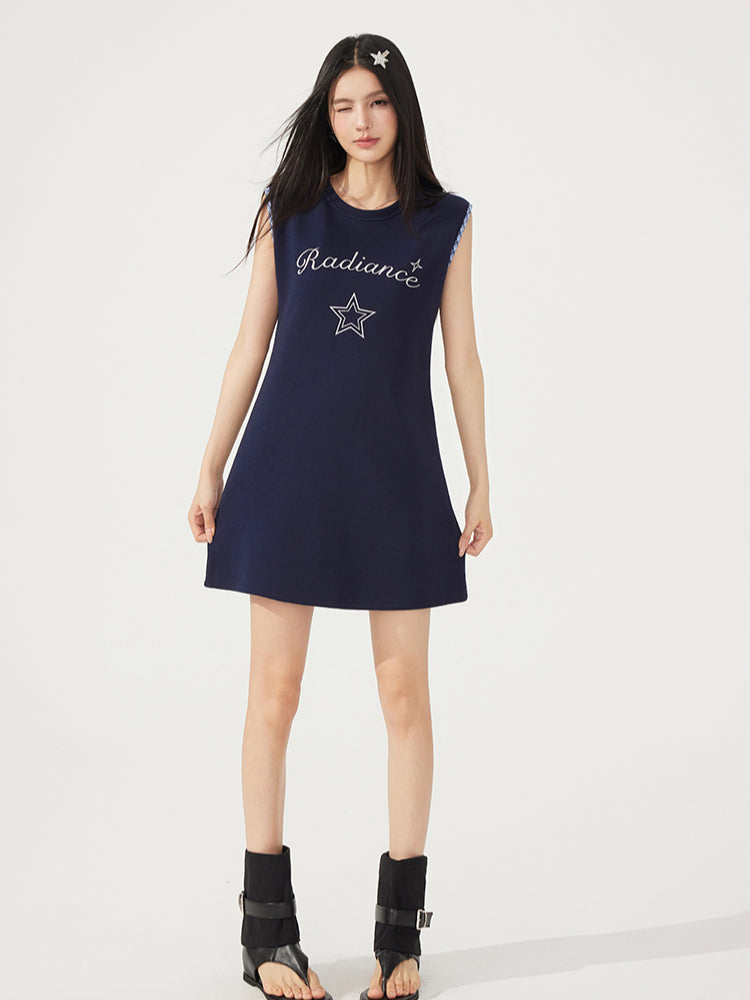Plaid-Spliced Sleeveless Dress