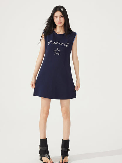 Plaid-Spliced Sleeveless Dress