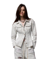 Distressed White Structured Denim Jacket