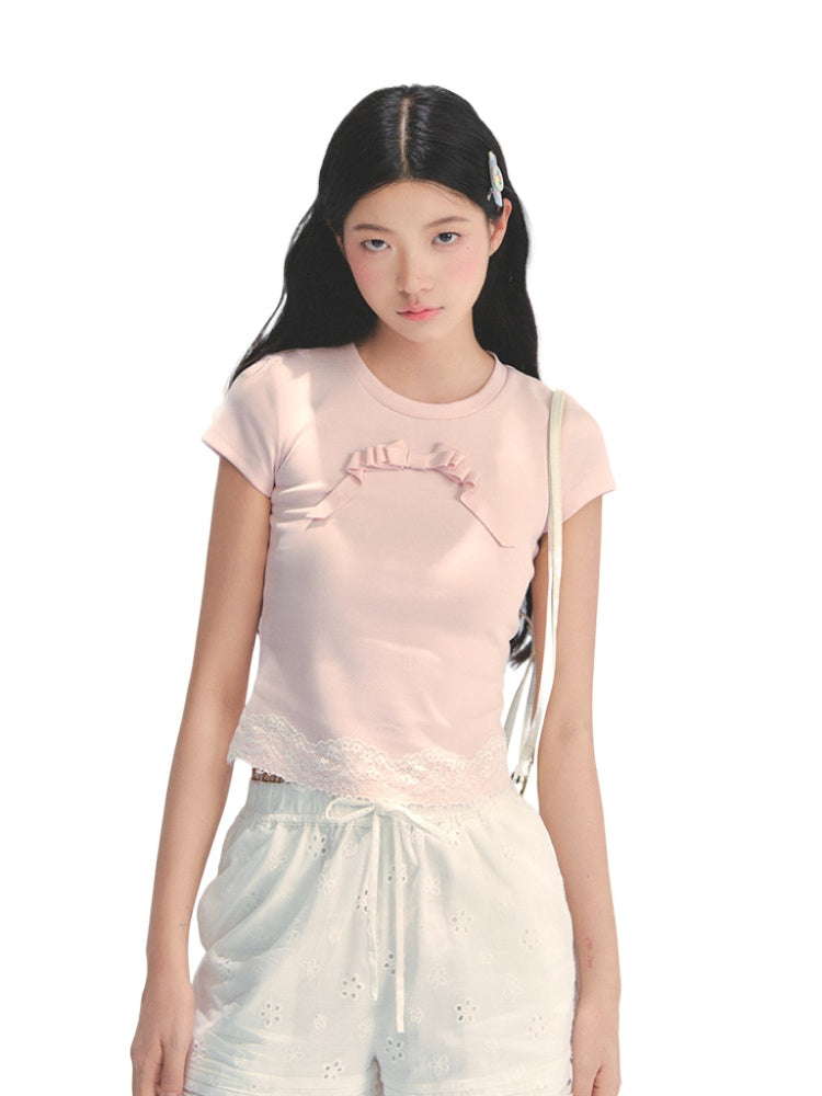3D Bow Soft Short-sleeve T-shirt