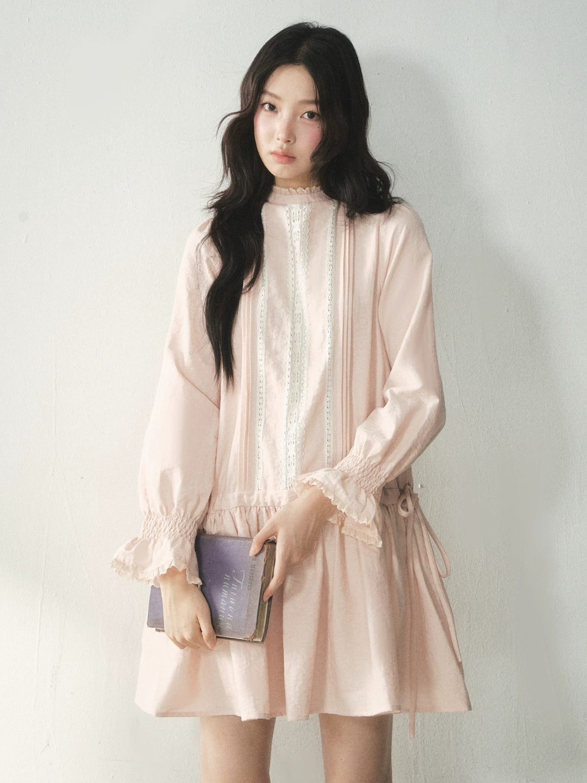 Mock Neck Lace Trim Dress