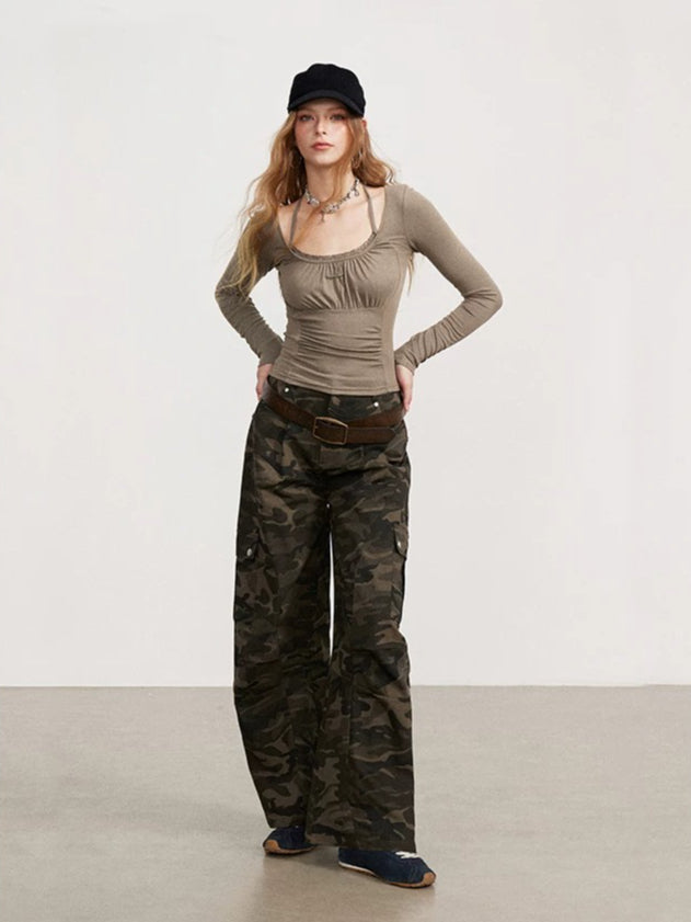 Ruched Tie Long Sleeve Top