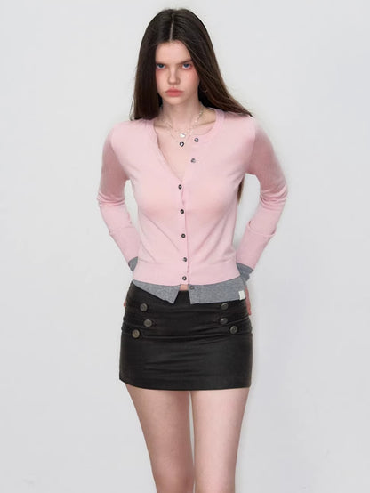 Contrast Hem Knit Cardigan