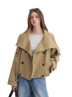 Khaki Double-Breasted Short Coat