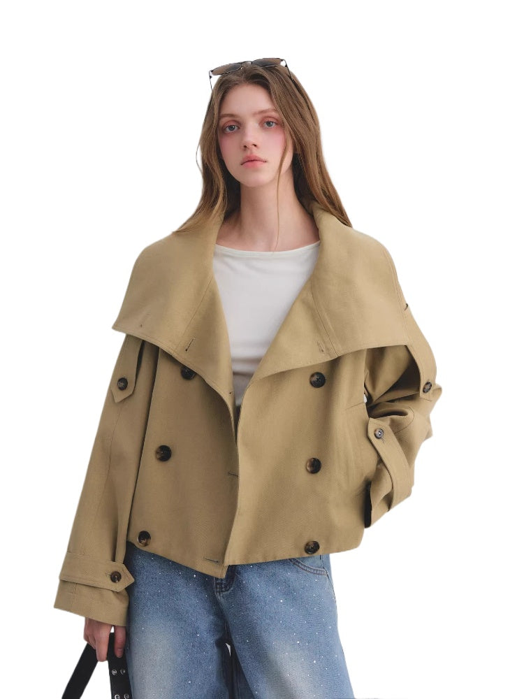 Khaki Double-Breasted Short Coat