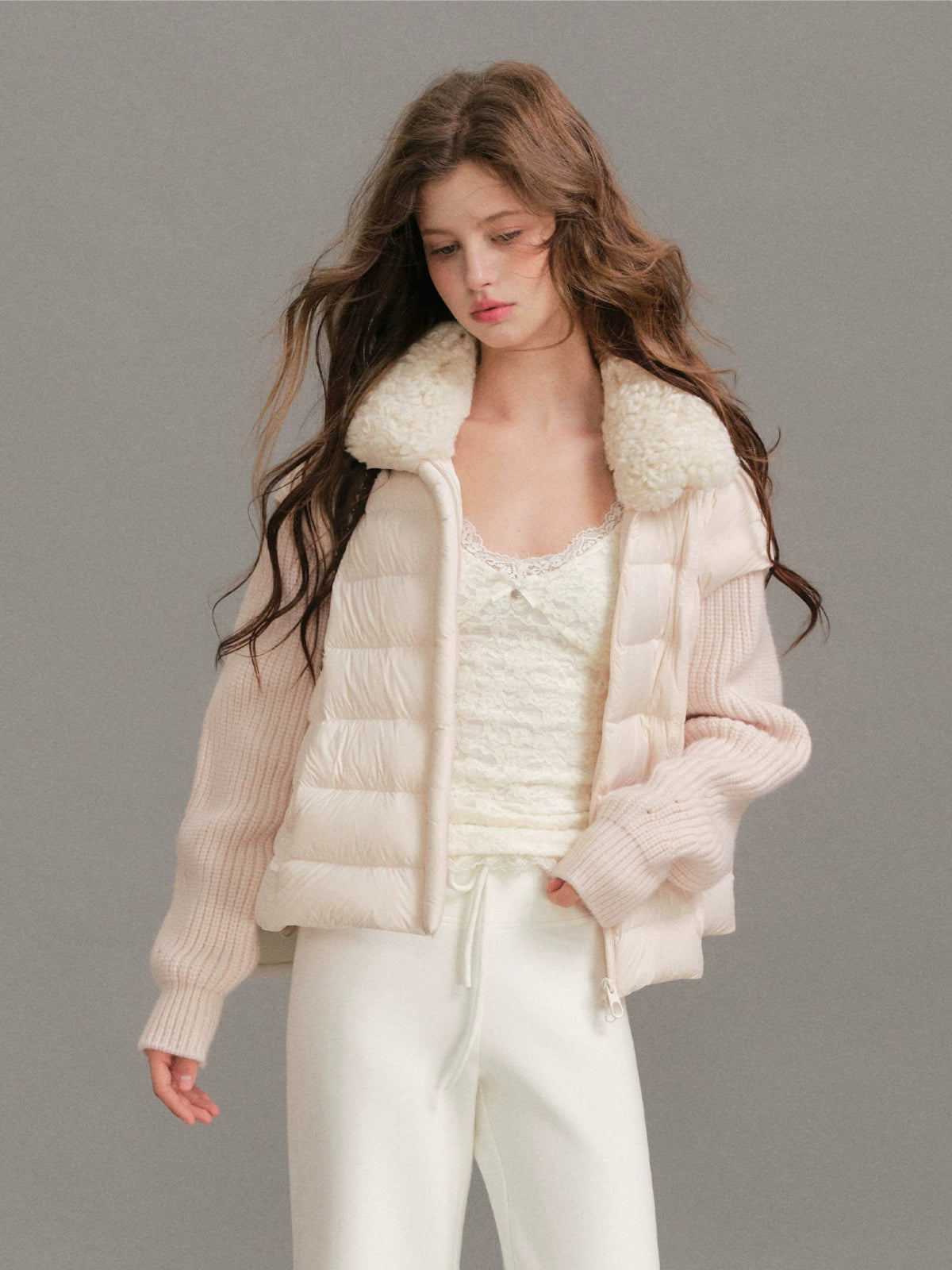 Wool Collar Convertible Down Jacket