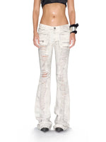 Distressed Low-Rise Flare Jeans