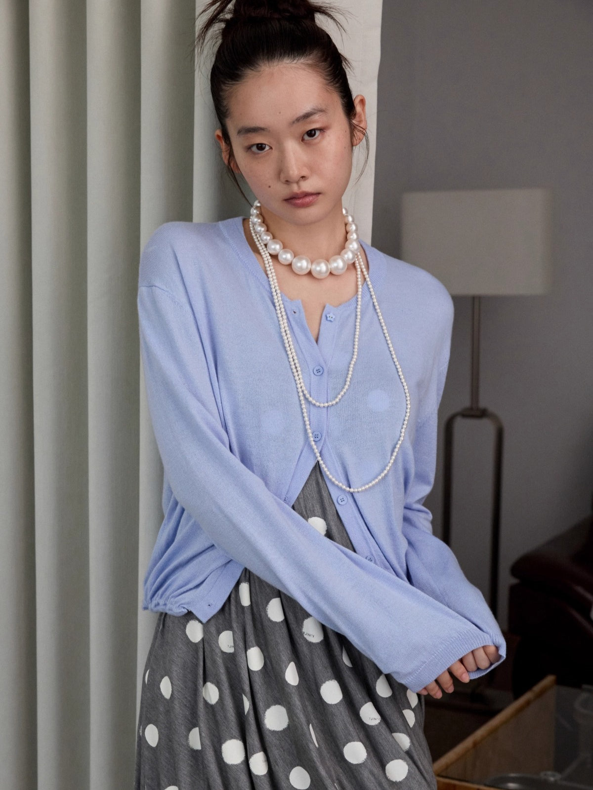 Solid Balloon Hem Wool Cardigan