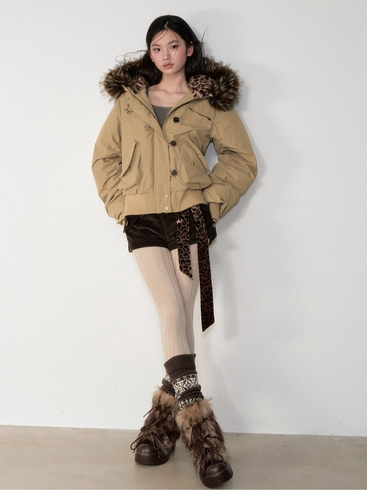 Faux Fur Aviator Down Jacket