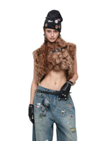 Leopard Print Faux Fur Belt Vest