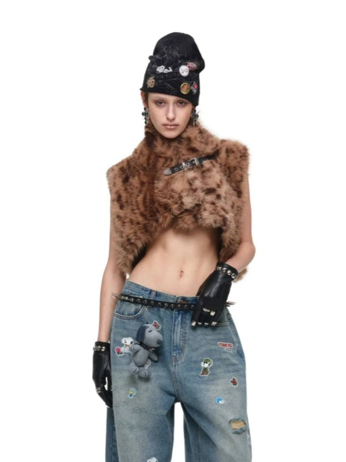 Leopard Print Faux Fur Belt Vest