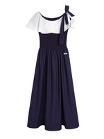 Navy Blue Cape Tie Mdi Dress