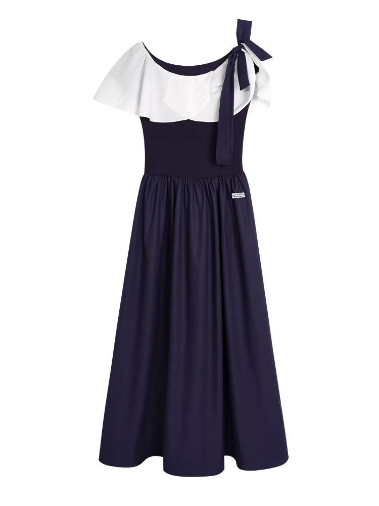Navy Blue Cape Tie Mdi Dress