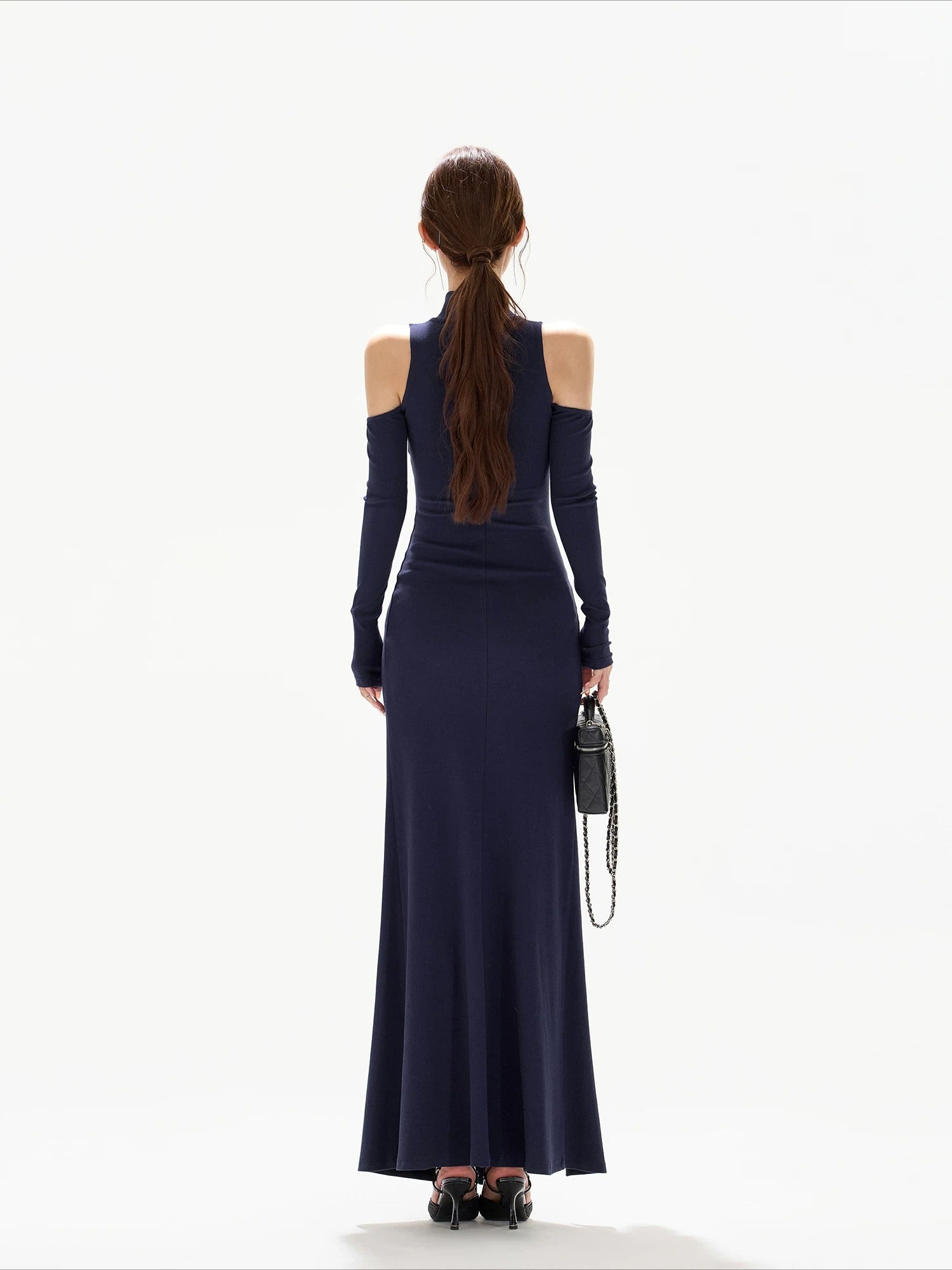 Navy Off Shoulder Knit Dress