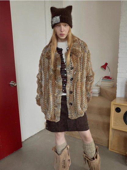Rabbit Fur Woven Shirt Coat