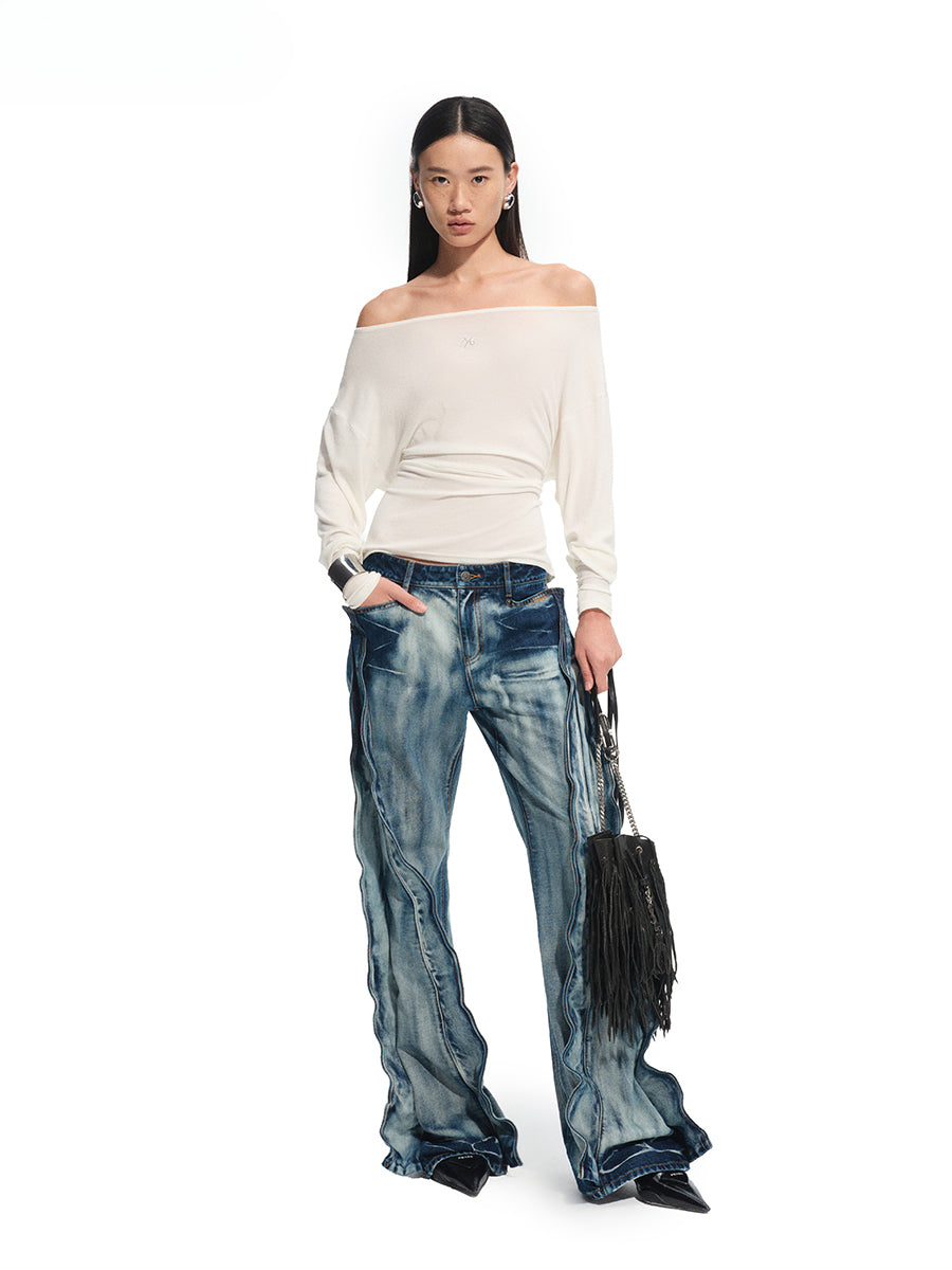Heavy Washed Denim Straight Pants