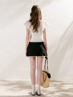 Contrast Bow V-Neck Ruffled Top