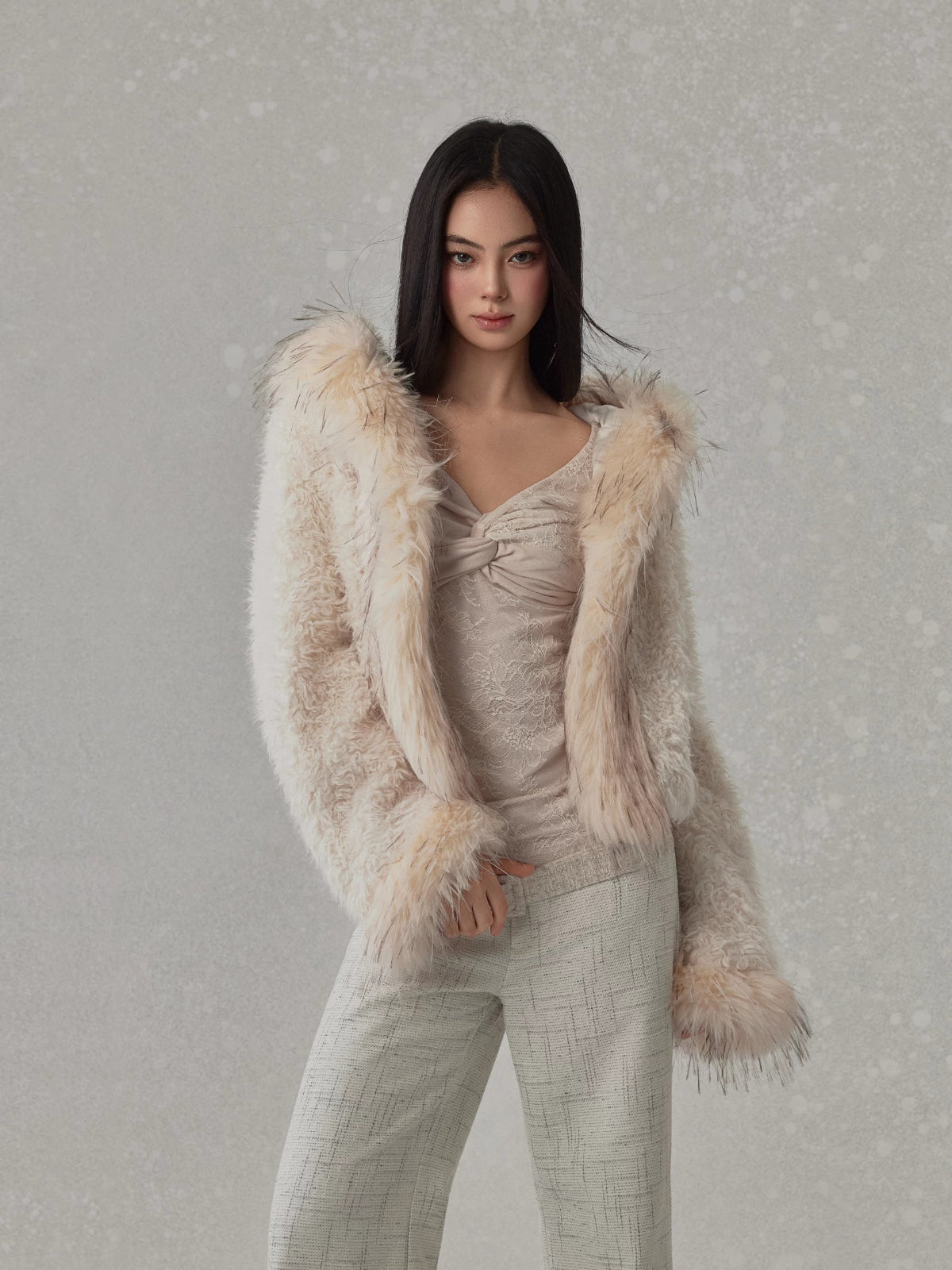 Shearling Panel Faux Fur Jacket
