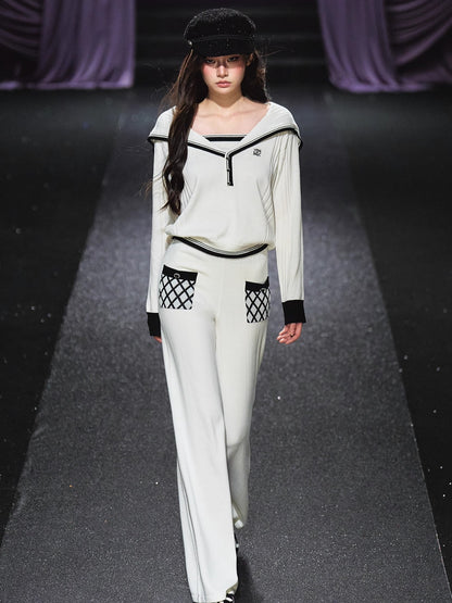 Sailor-Collar Knit Two-Piece Set