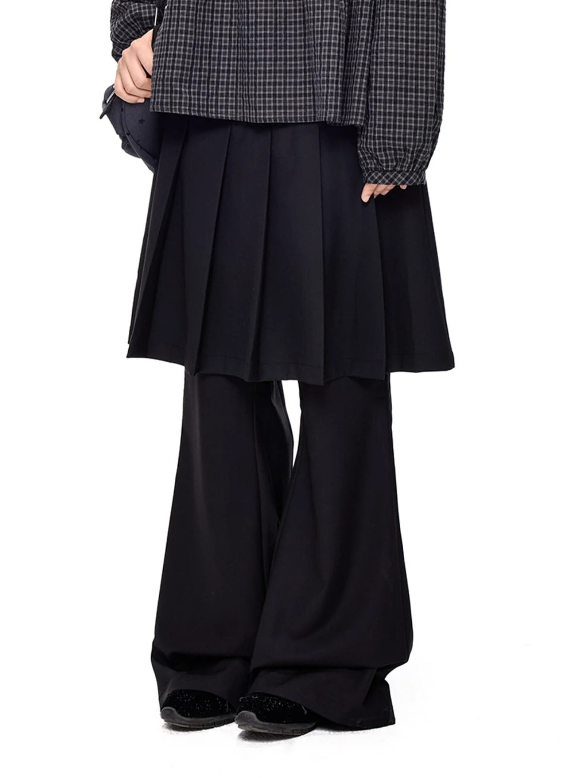 Pleated Skirt Overlay Flare Pants