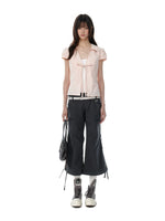 Tie Waist Puff Sleeve Short Blouse