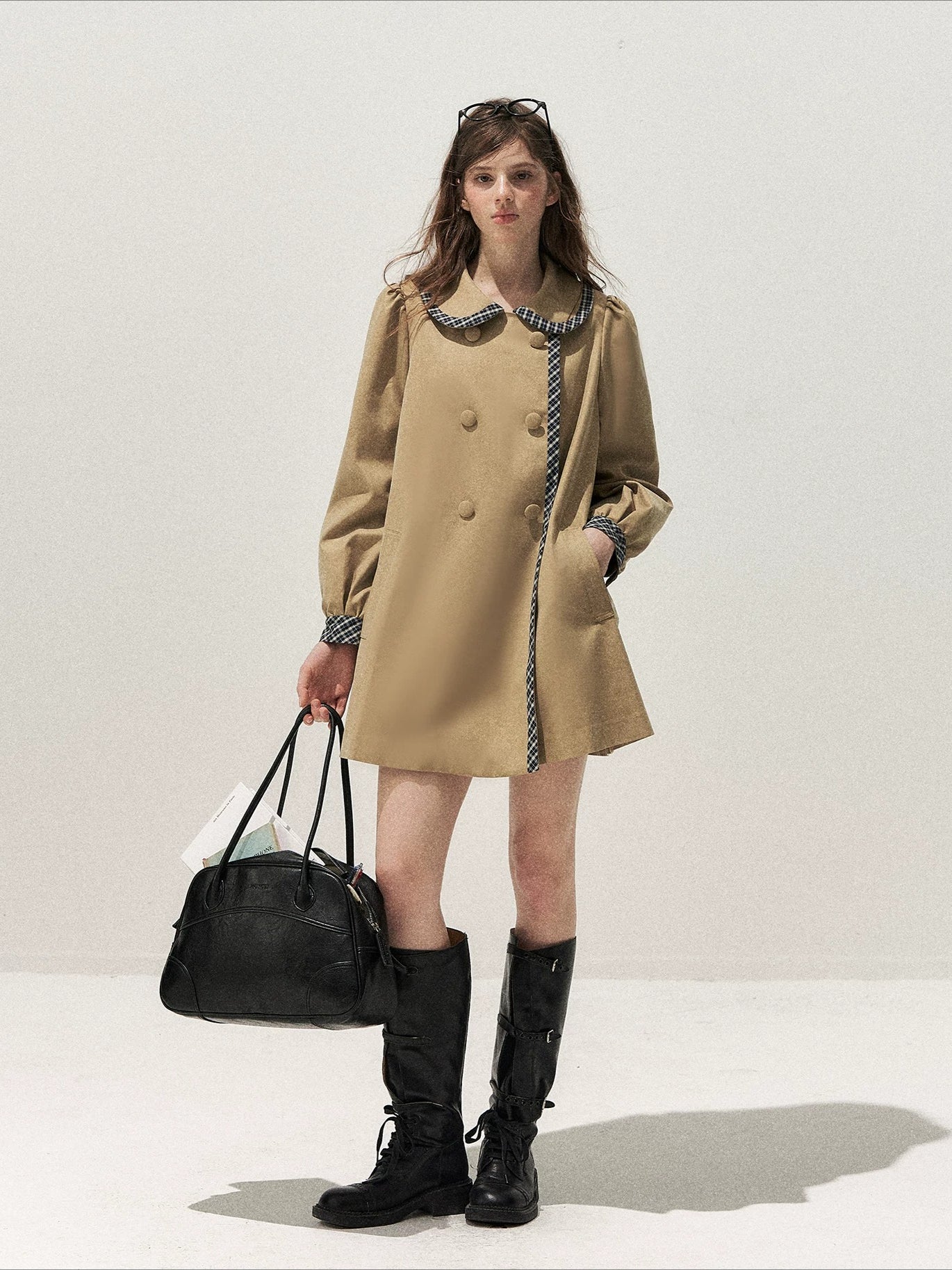 Plaid Peter Pan Trench Coat