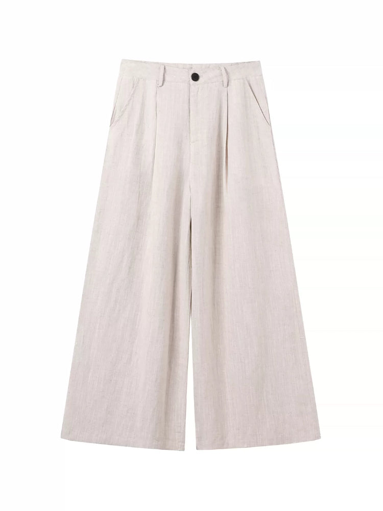 Light Khaki Linen Wide Leg Pants