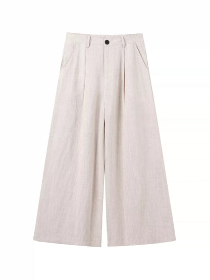 Light Khaki Linen Wide Leg Pants