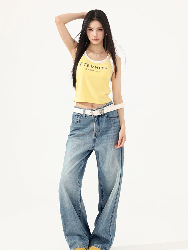 Fake Two-Piece Contrast-Color Spliced Tank Top