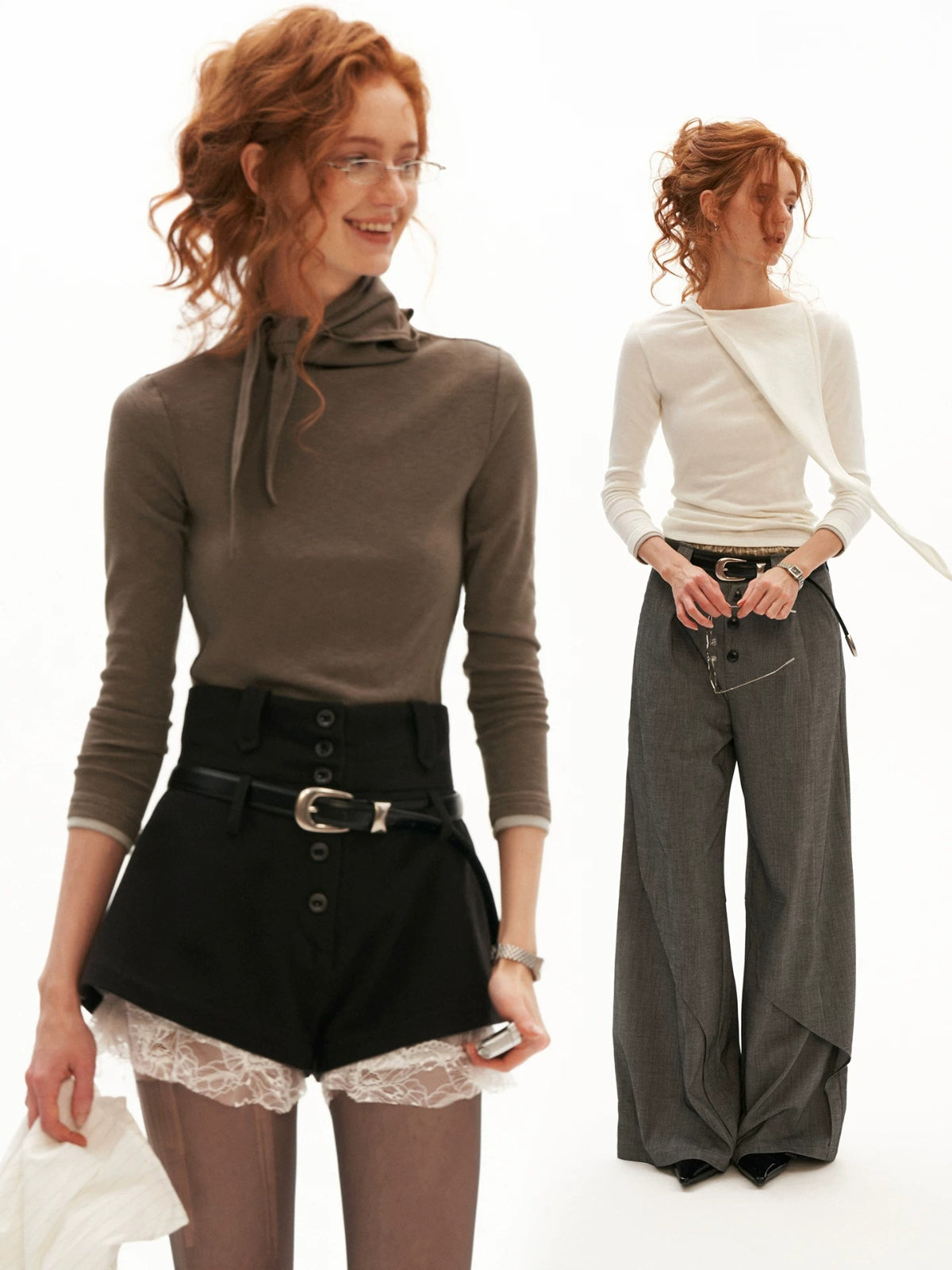 Soft Tie Neck Fitted Sleeve Top