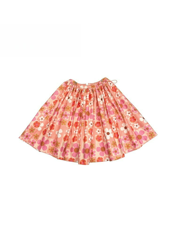 Orange Plaid Print Flare Skirt