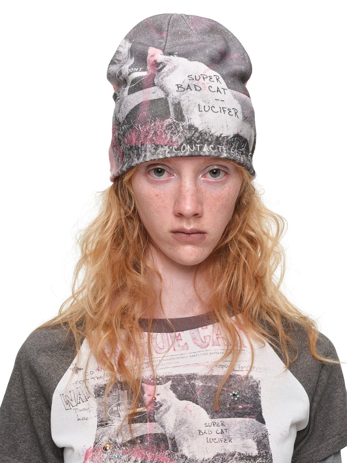 Reversible Cat Print Slouchy Beanie