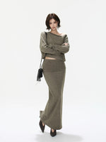 Asymmetric Ribbed Knit & Maxi Skirt Set
