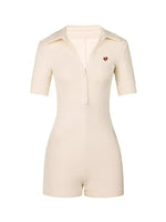 Love Order Polo Collar Slim-Fit Short-Sleeve Jumpsuit