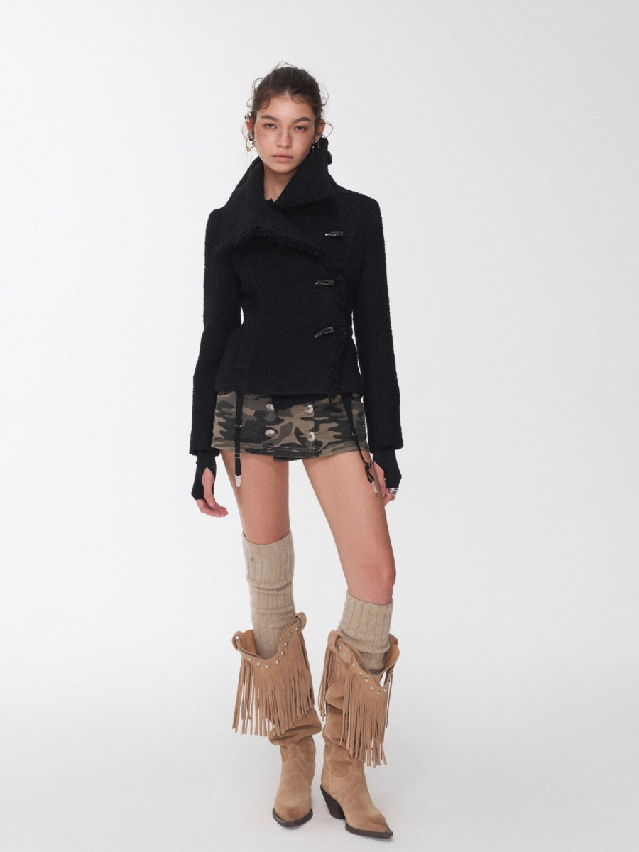 Wool Blend Short Jacket with Horn Buttons
