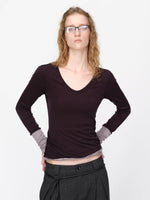 Wool Contrast V Neck Ruched Top