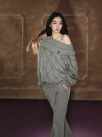 Asymmetric Off-Shoulder Sweatshirt Set