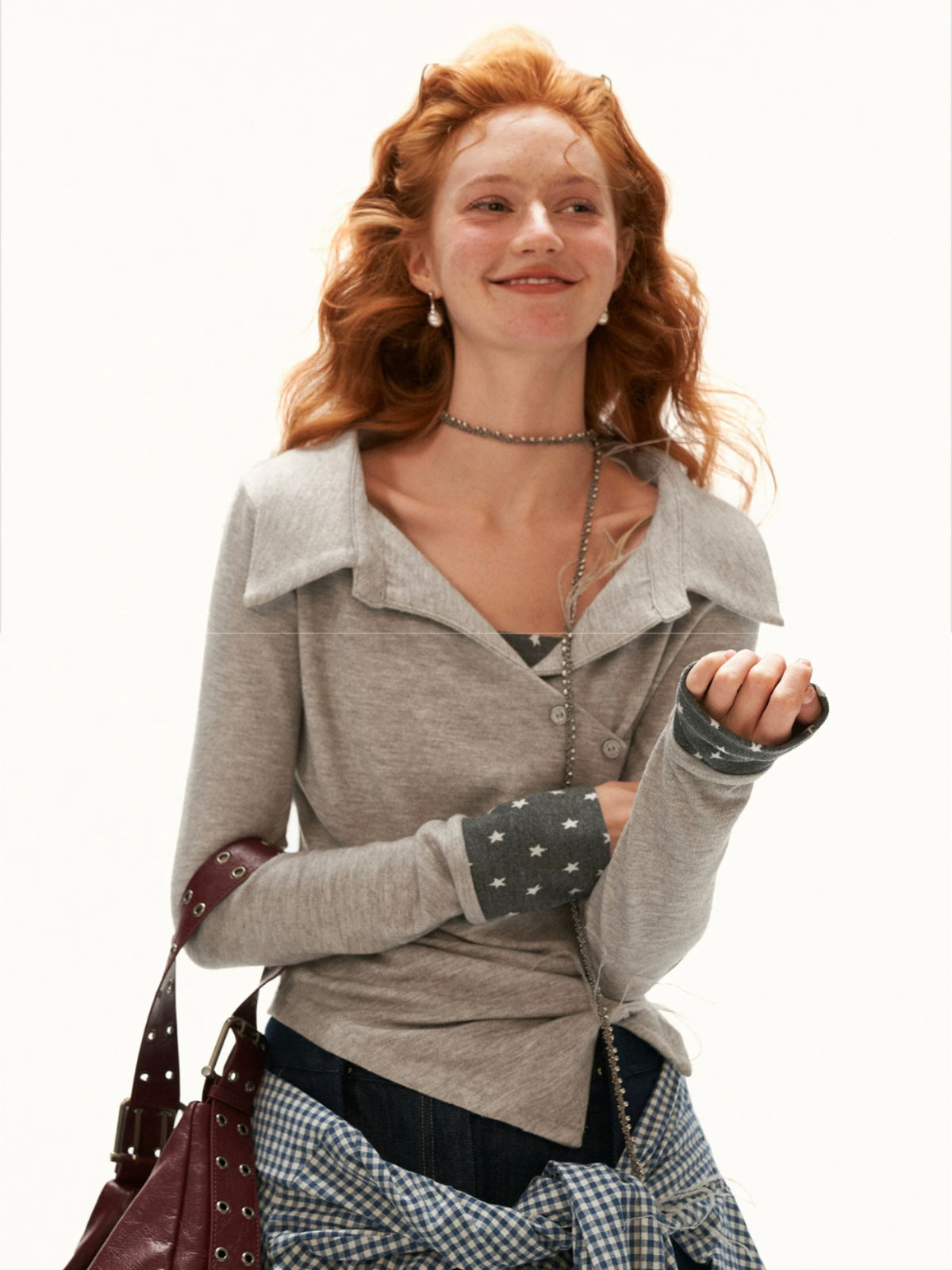 Star Pattern Layered Collar Top
