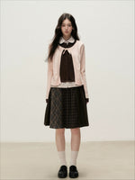 Plaid Collar Layered Knit Top