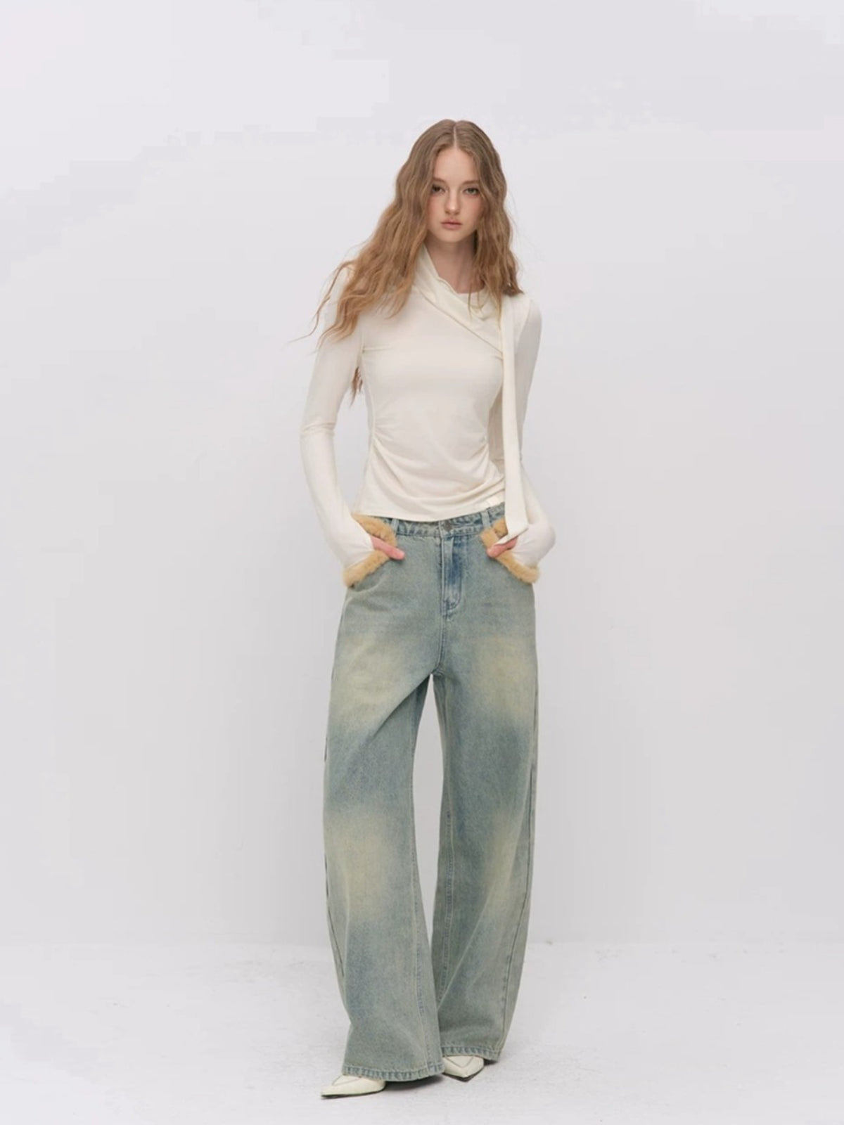 Asymmetric Draped Wool Blend Top