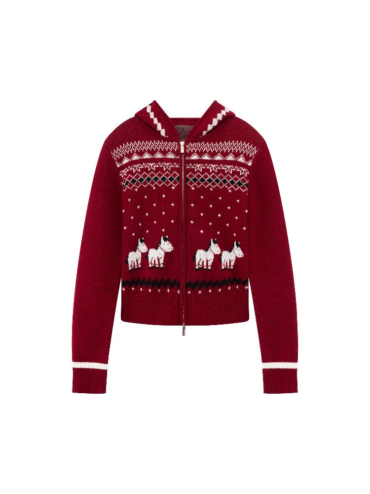 Merino Horse Knit Hoodie
