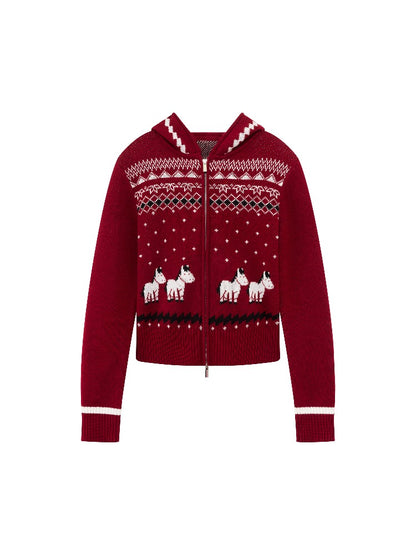 Merino Horse Knit Hoodie