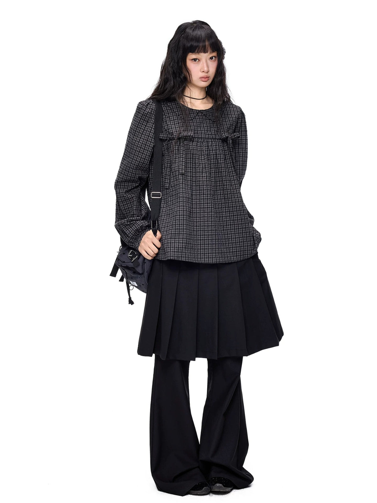 Pleated Skirt Overlay Flare Pants