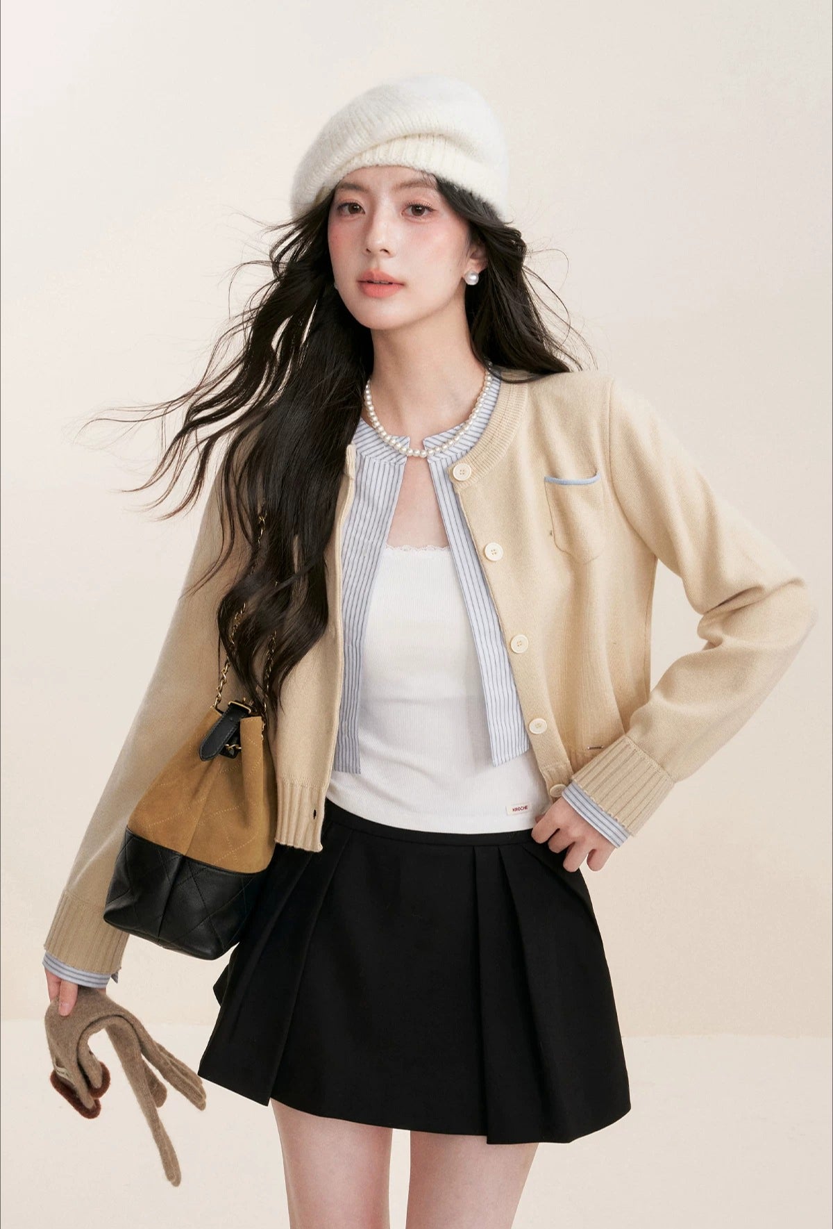 Apricot Contrast Layered Cardigan