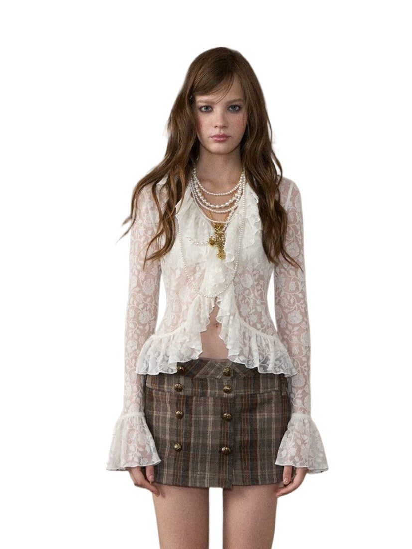 Classical Lace Flare Sleeve Top
