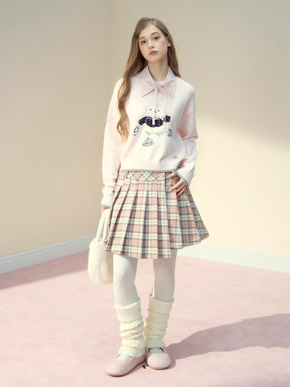 Pink Plaid 60% Wool Pleated Skirt