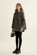 Gray Bow Hooded Cape Coat