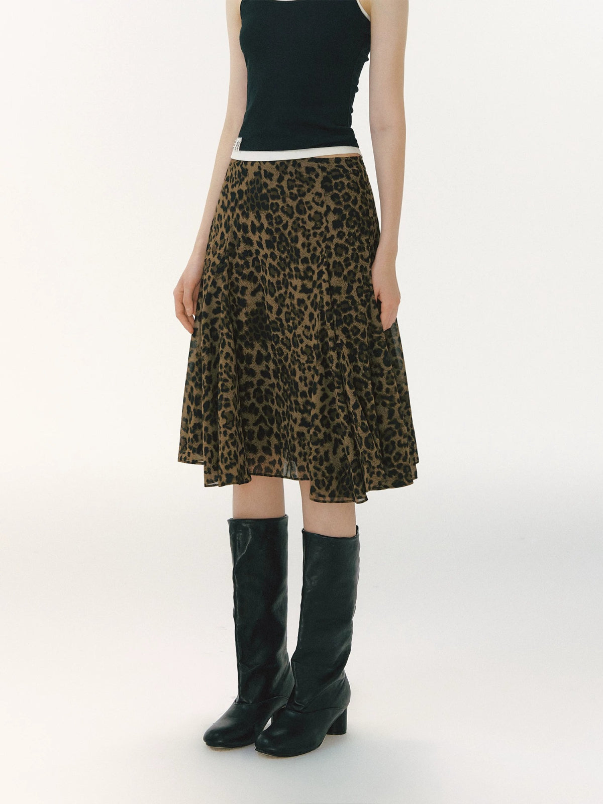 Leopard Print Flowy Midi Skirt