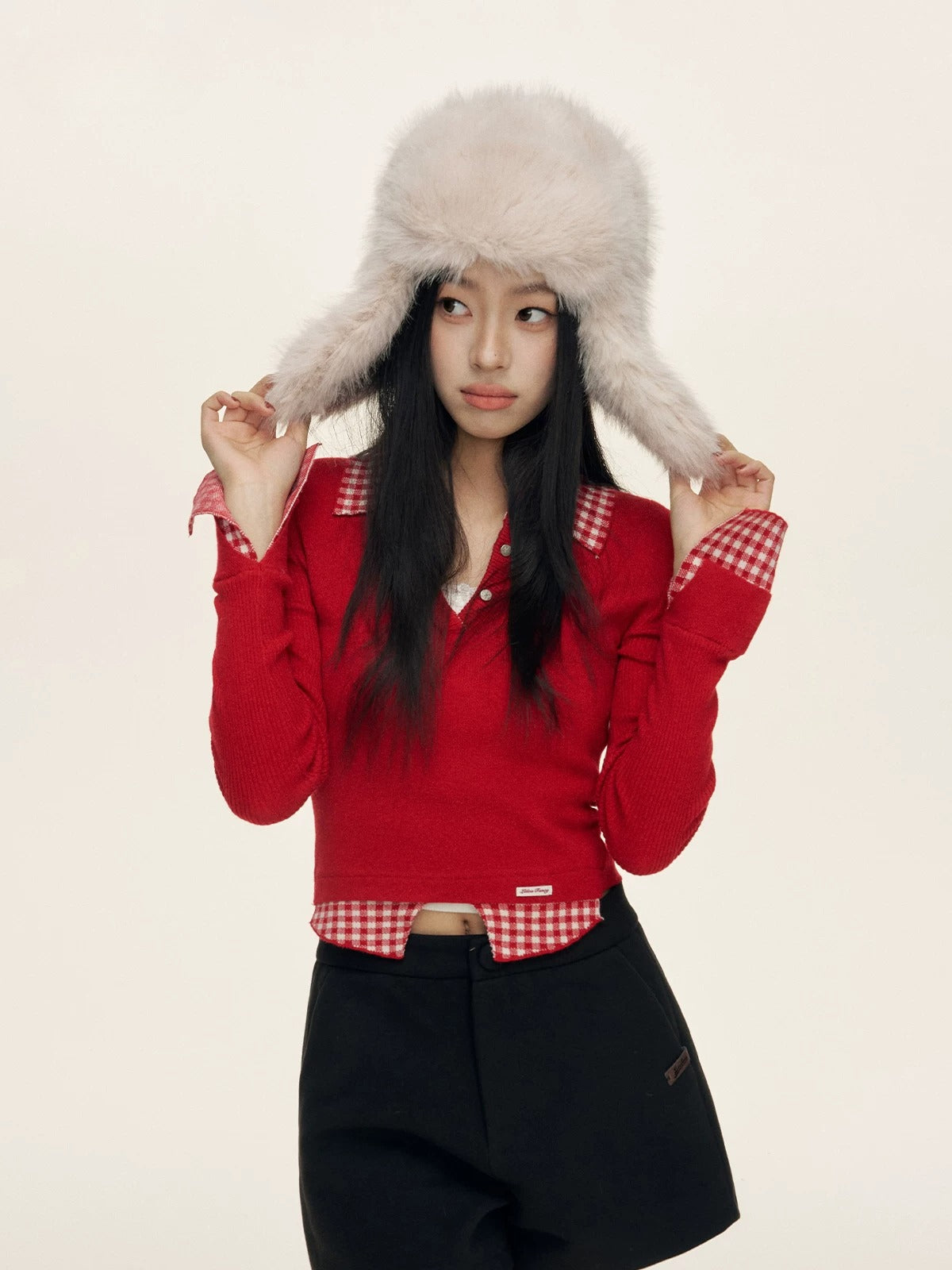 Gingham Layered Polo Knit Top